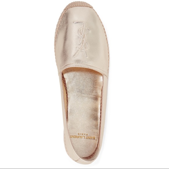 New YSL Logo Embossed Metallic Leather Espadrilles - Picture 3 of 13